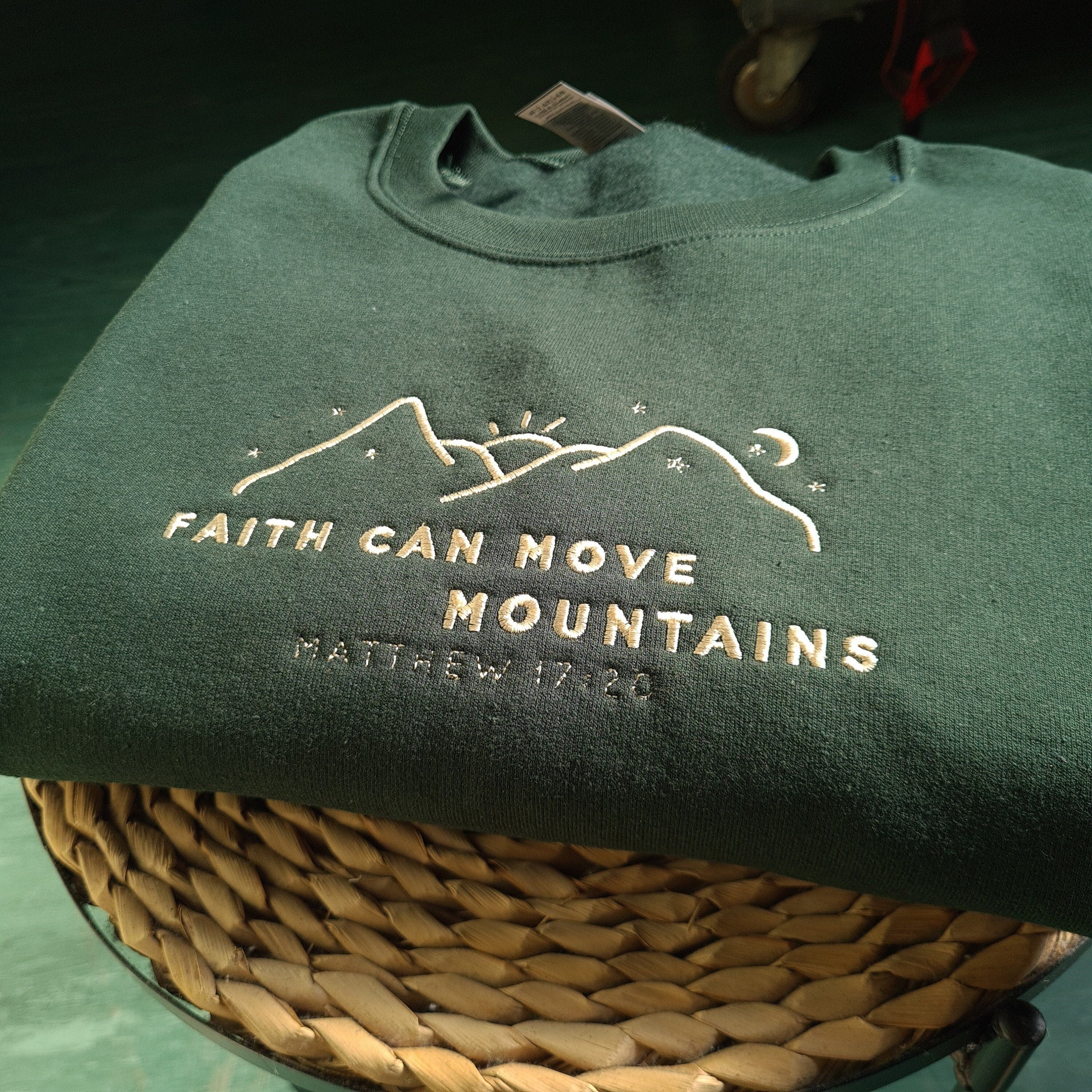 Embroidered 'Faith Can Move Mountains' Christian Sweatshirt, Christian Embroidered Clothing, Bible Verse Hoodie, Christian Gift, Gift for Her